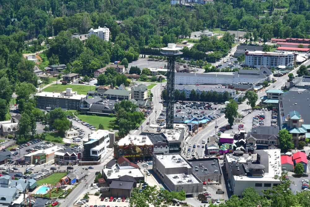 aerial view gatlinburg sunny day